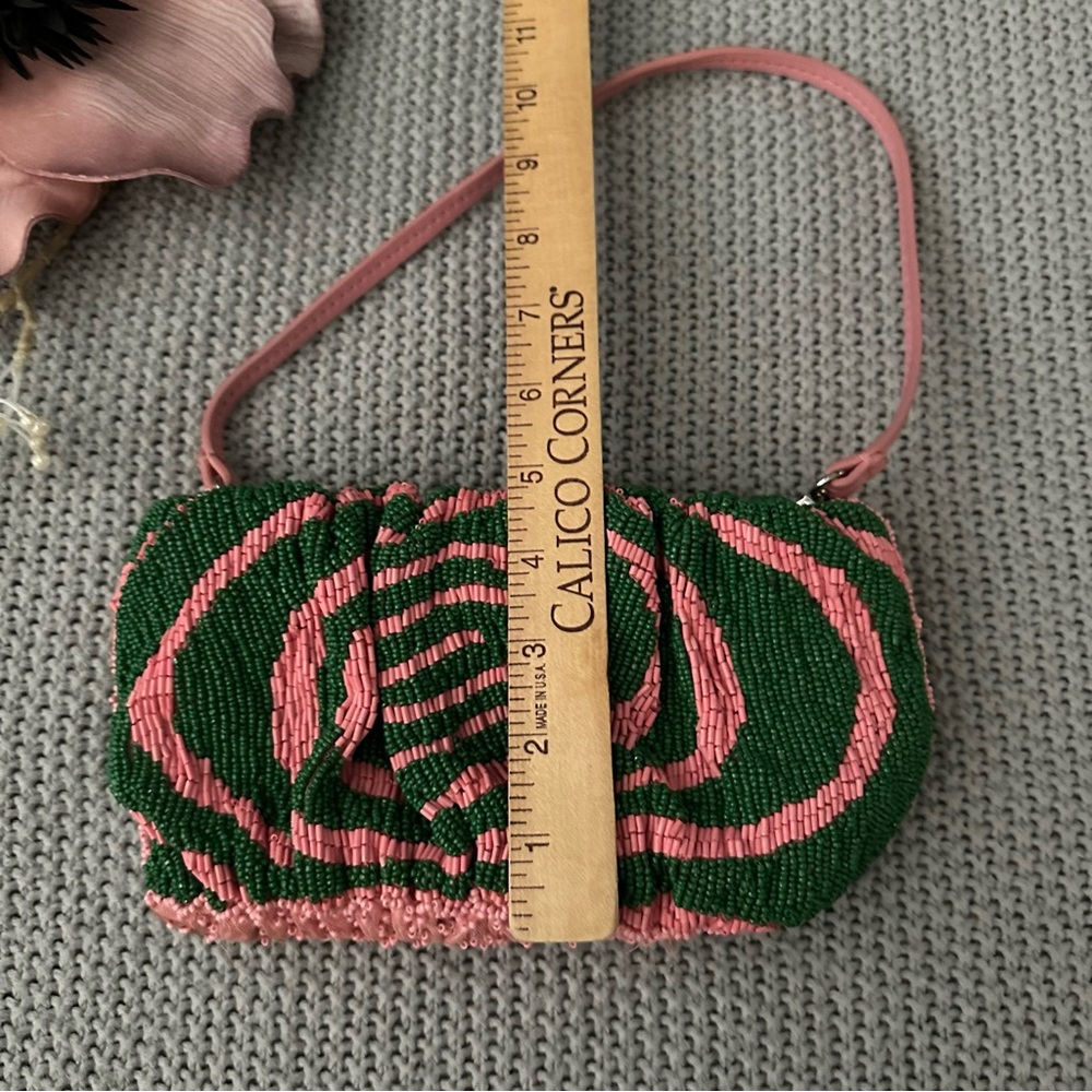 STAUD Beaded Bean Emerald Quartz Acid Swirl Clutch Mini Bag - Picture 8 of 17